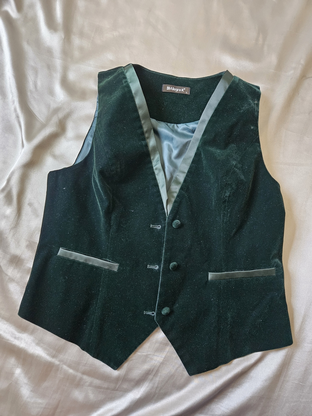 Allegra K Dark Green Velvet Vest Size L